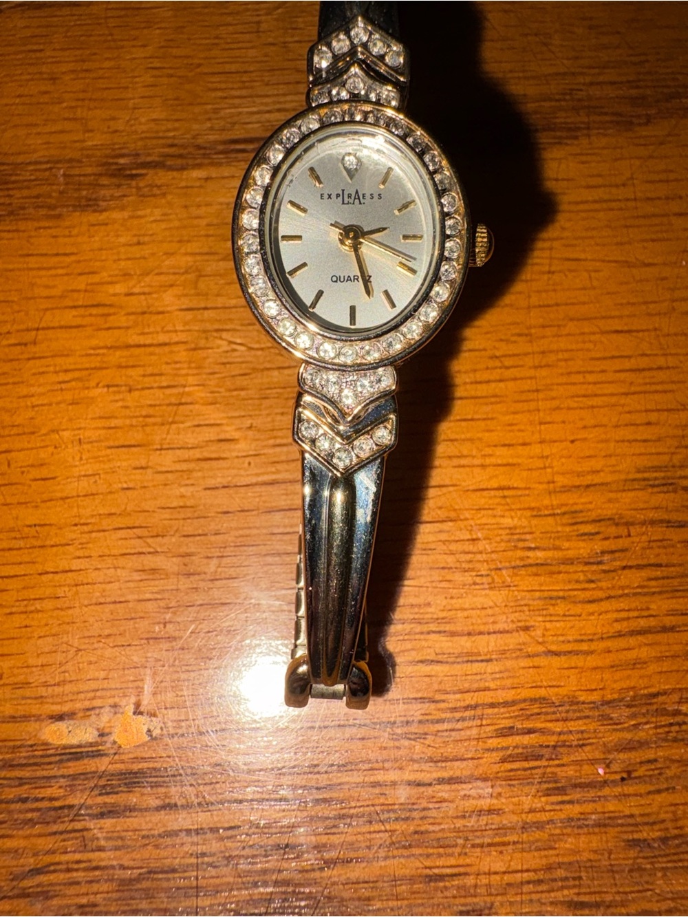 Express Women’s Gold Tone Crystal Accent Bracelet Watch 6 1/4 -6 1/2 inches